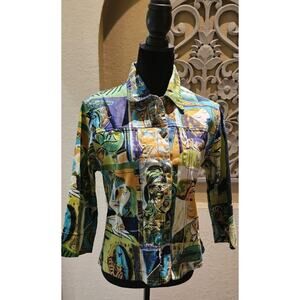 Mirror Image Women's Abstract Art Print Button-Up Jacket S NWOT